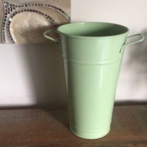 Metal 12 inch Shabby Chic Pastel Green Floral Pail